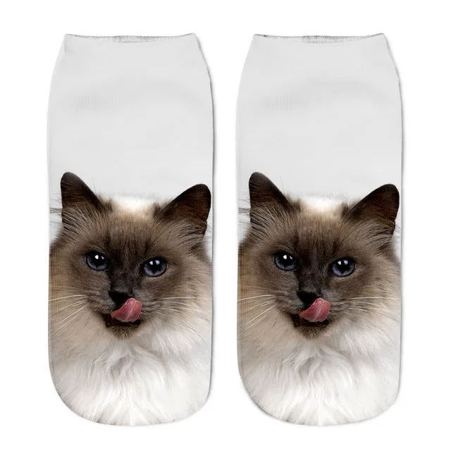 2017 New 3D Printing Women Socks Brand Sock Fashion Unisex Socks Cat Pattern Meias Feminina Funny Low Ankle HOT