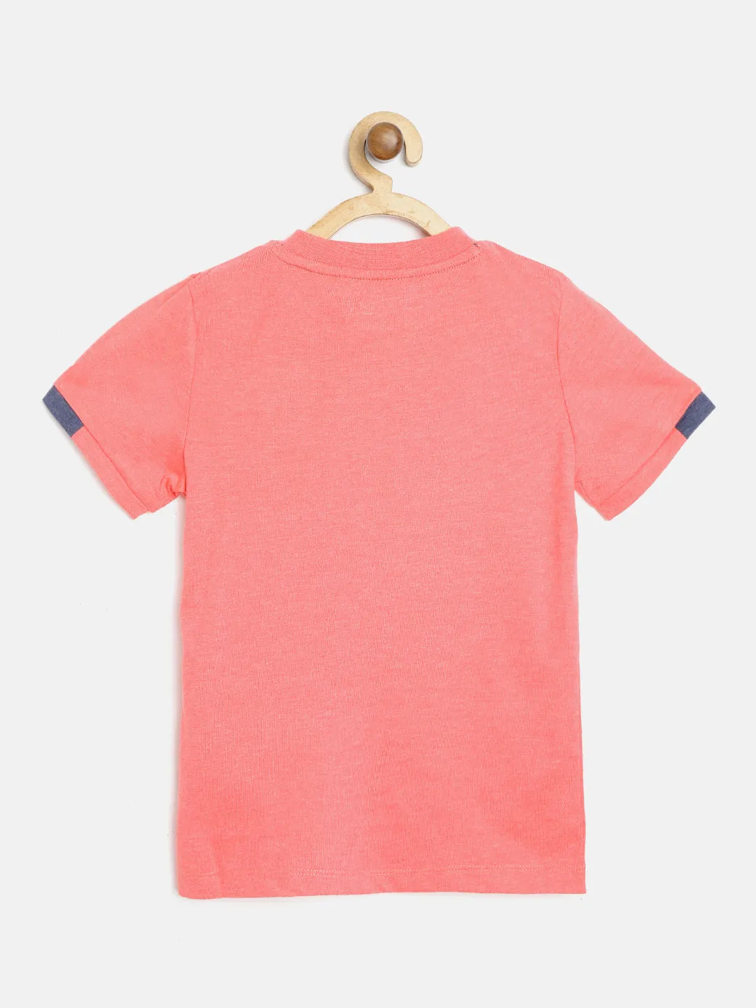 Alcis Boys Coral Pink & White Slim Fit Typography Print Round Neck Running T-shirt