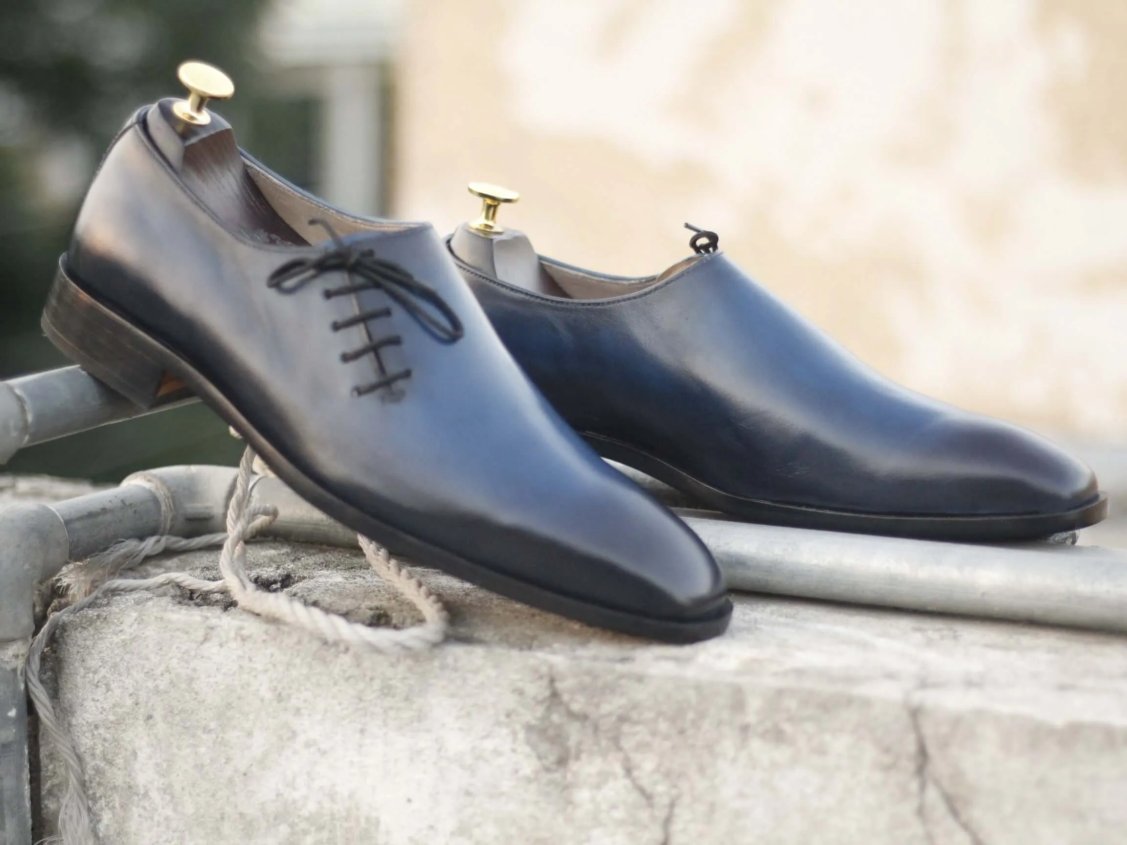 Bespoke Blue Leather Side Lace Up Shoe for Men