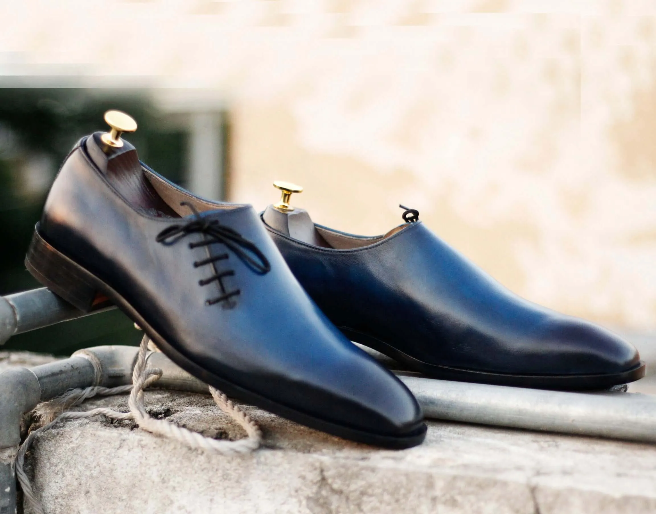 Bespoke Blue Leather Side Lace Up Shoe for Men