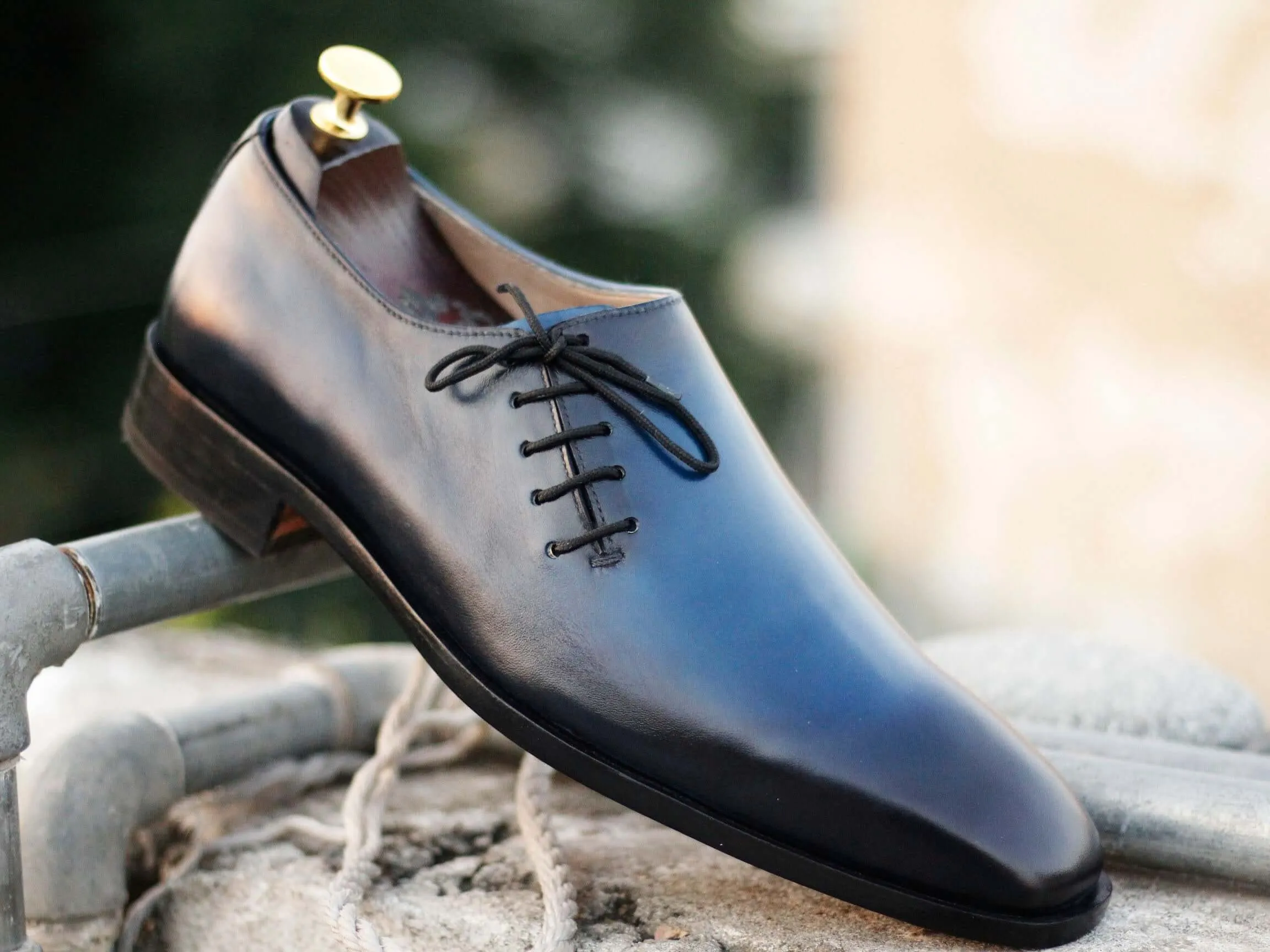 Bespoke Blue Leather Side Lace Up Shoe for Men