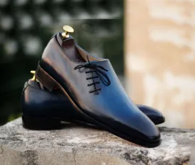 Bespoke Blue Leather Side Lace Up Shoe for Men