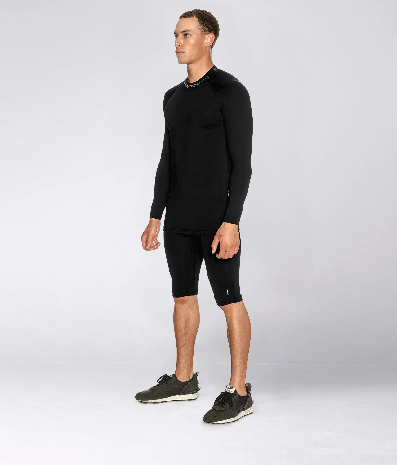 Born Tough Mock Neck Long Sleeve Compression Athletic Shirt For Men Black