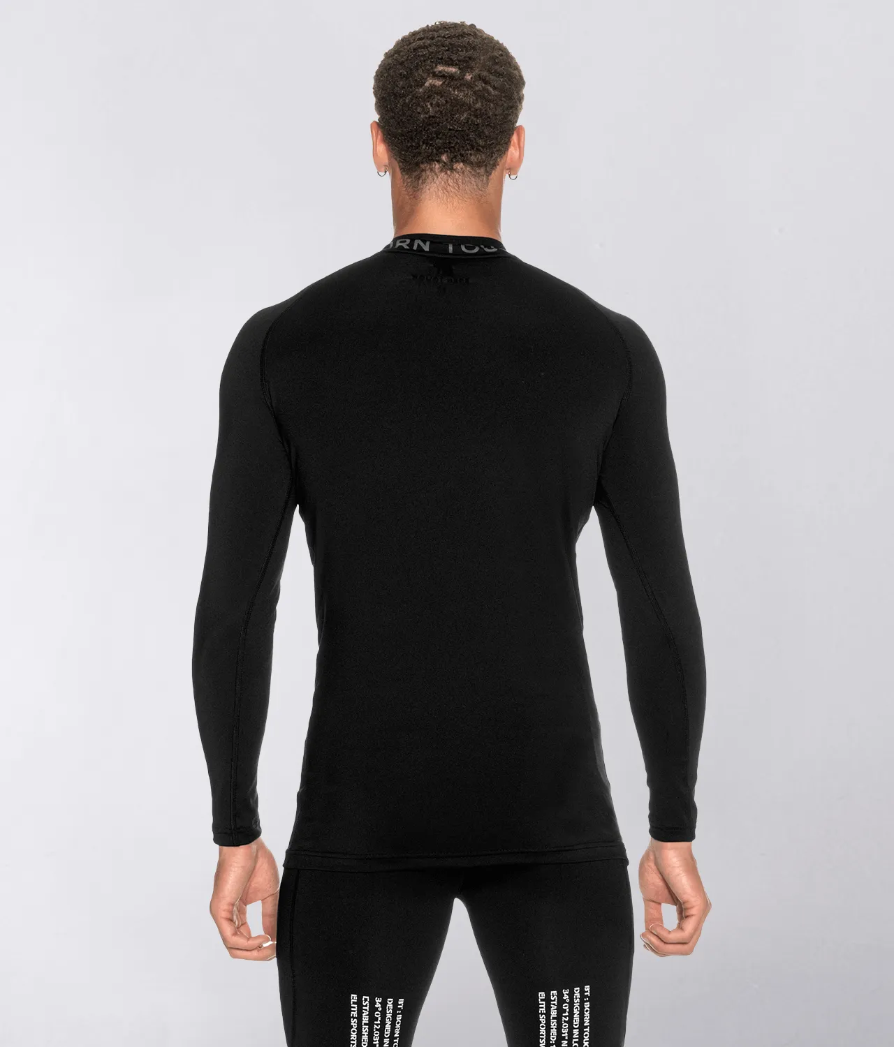 Born Tough Mock Neck Long Sleeve Compression Athletic Shirt For Men Black