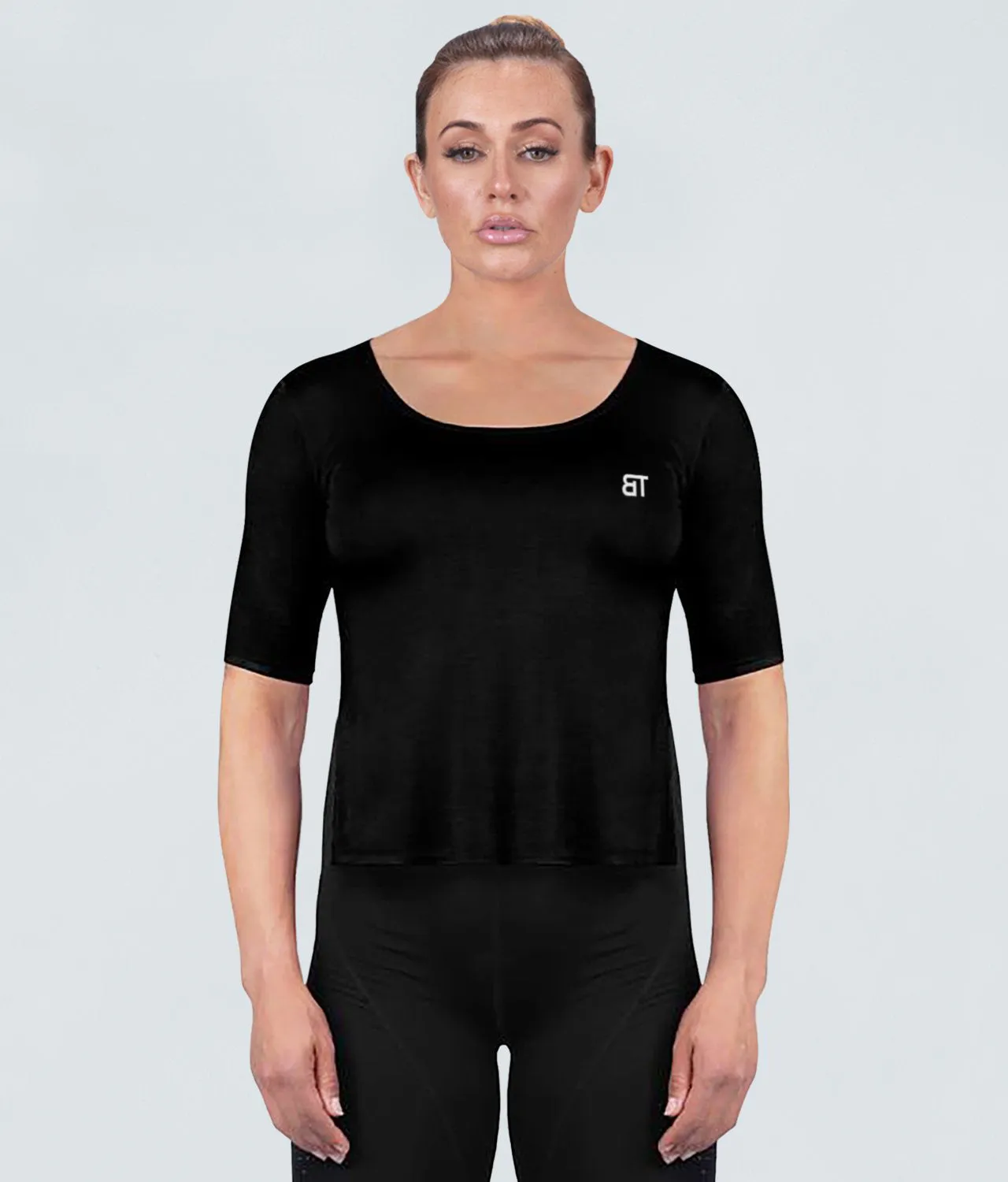 Born Tough True Form Sheer Black Short Sleeve Athletic Shirt for Women