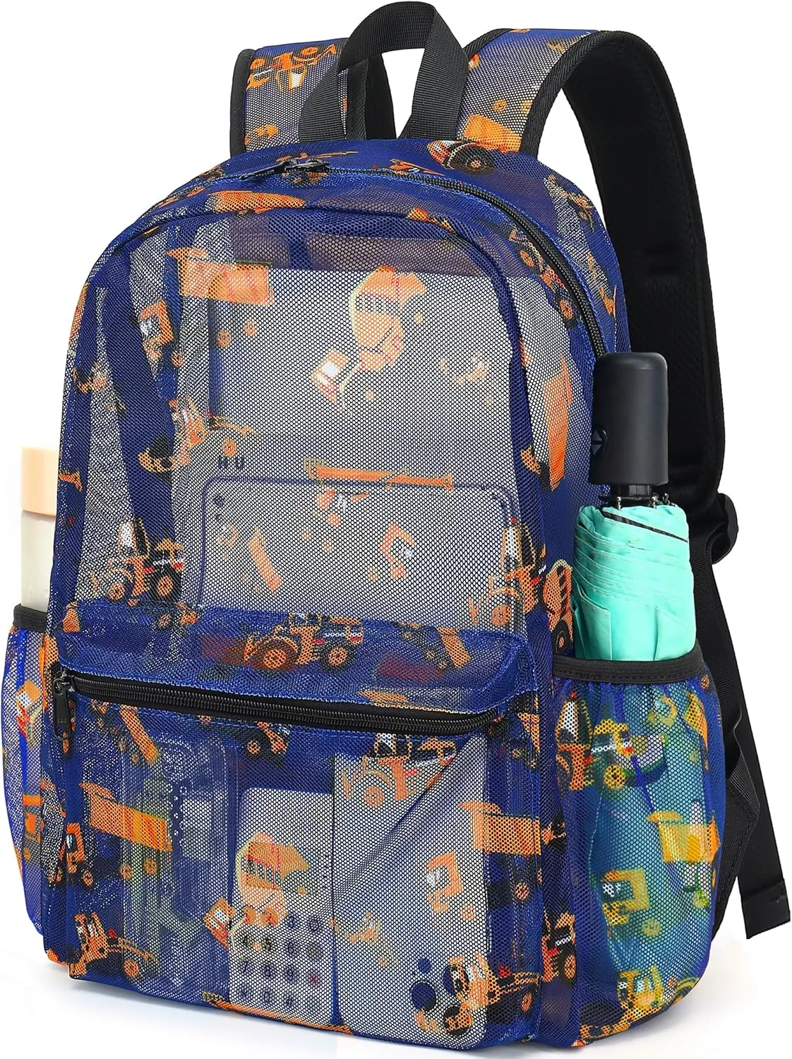 CAMTOP Mesh Backpack Kids Boys Girls Bookbag See Through Preschool Kindergarten Backpacks Casual Daypack for School Beach Travel Swim(Age 3-8 Years,Tractor)