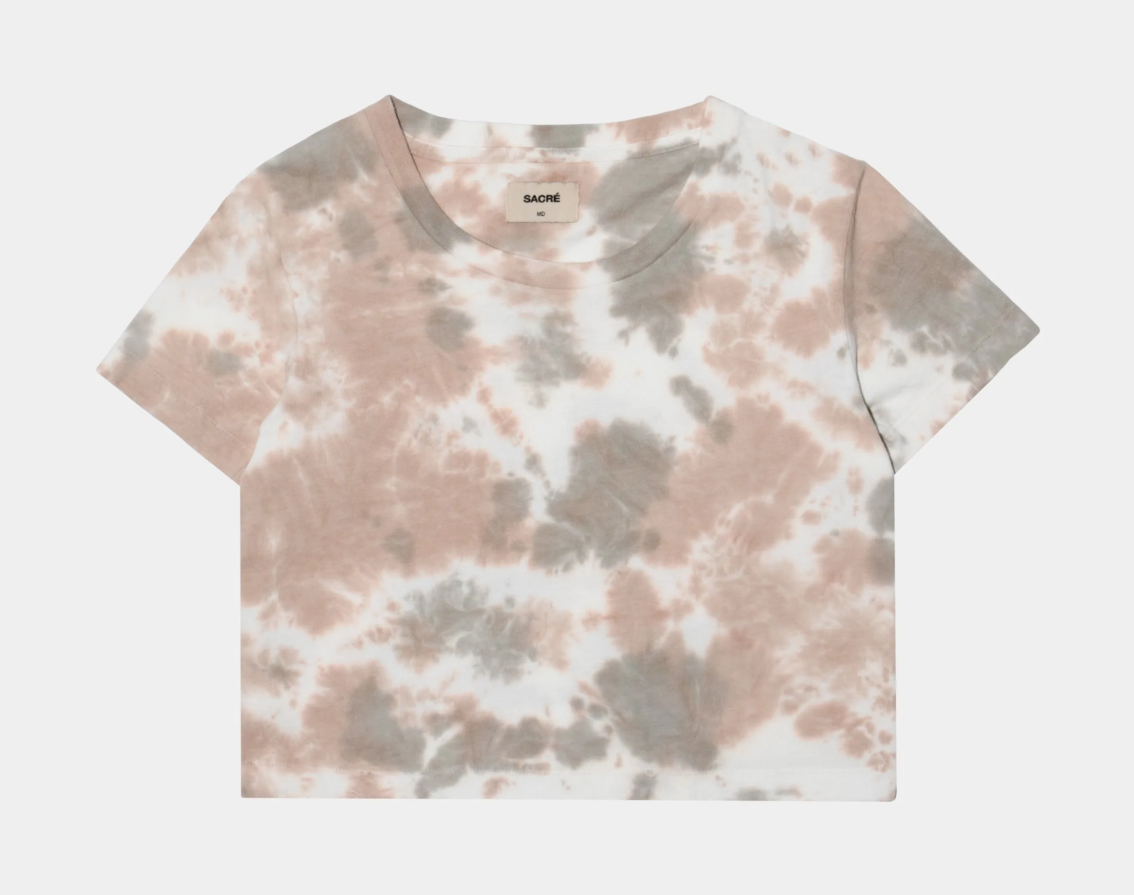 Carine Crop Tie Dye Womens T-Shirt (Beige/White)