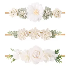 cherrboll 3pcs Baby Girl Flower Headbands, Super Soft & Stretchy Nylon Floral Hairbands for Newborn Toddler