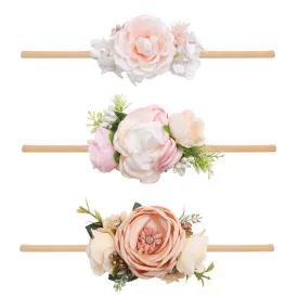 cherrboll 3pcs Baby Girl Flower Headbands, Super Soft & Stretchy Nylon Floral Hairbands for Newborn Toddler