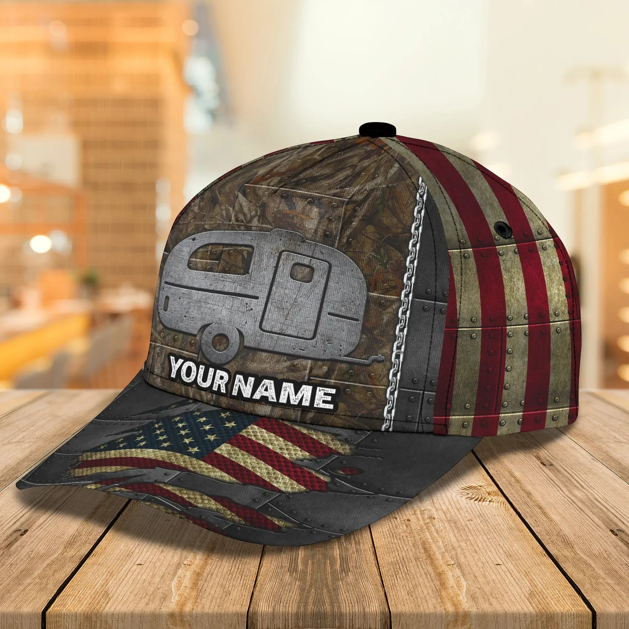 Customized 3D Full Printed Camping Caravan Cap Hat, Baseball Camping Cap Hat, Camp Cap Hat