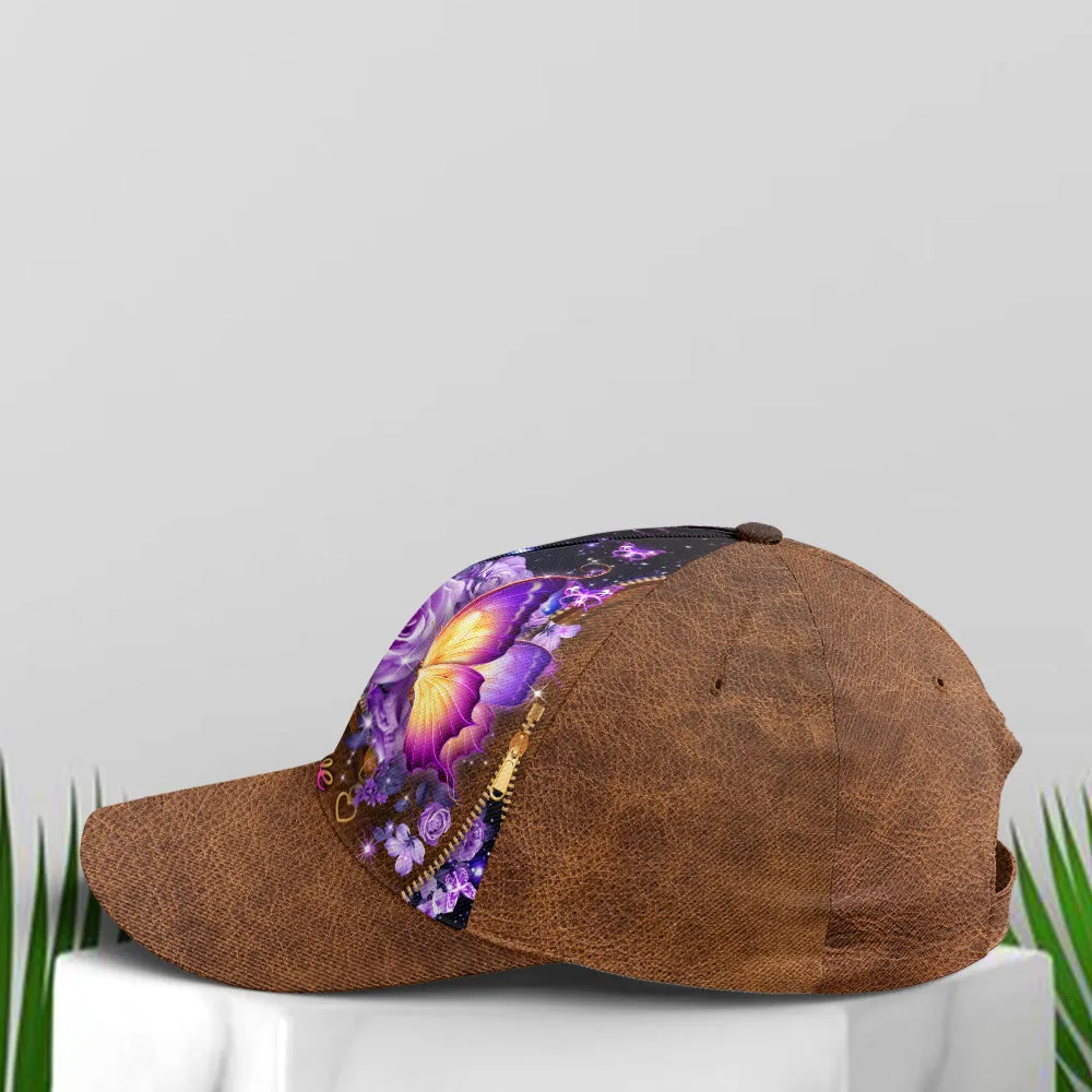 Faith Hope Love Magical Butterfly Purple Roses Leather Style Baseball Cap Coolspod