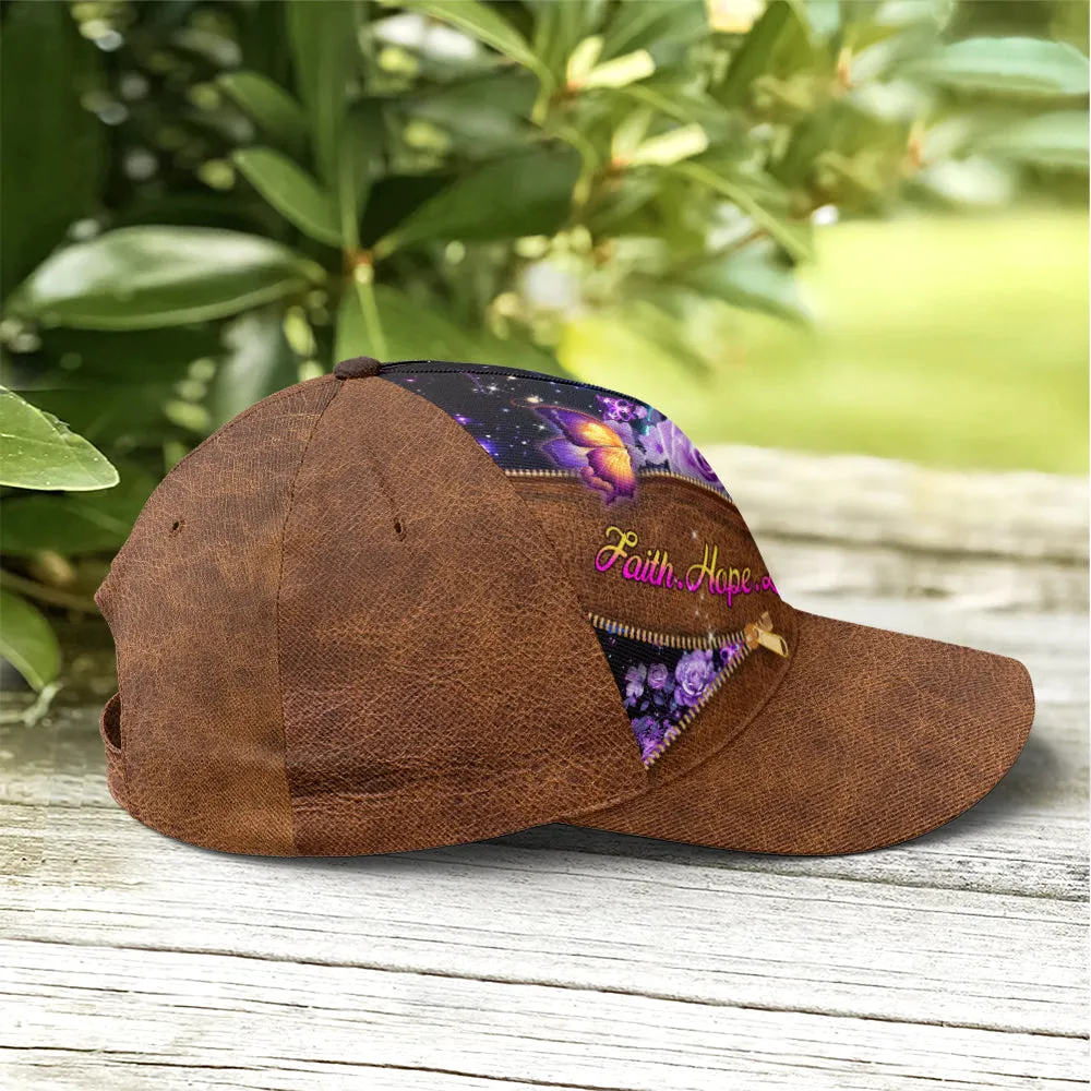 Faith Hope Love Magical Butterfly Purple Roses Leather Style Baseball Cap Coolspod