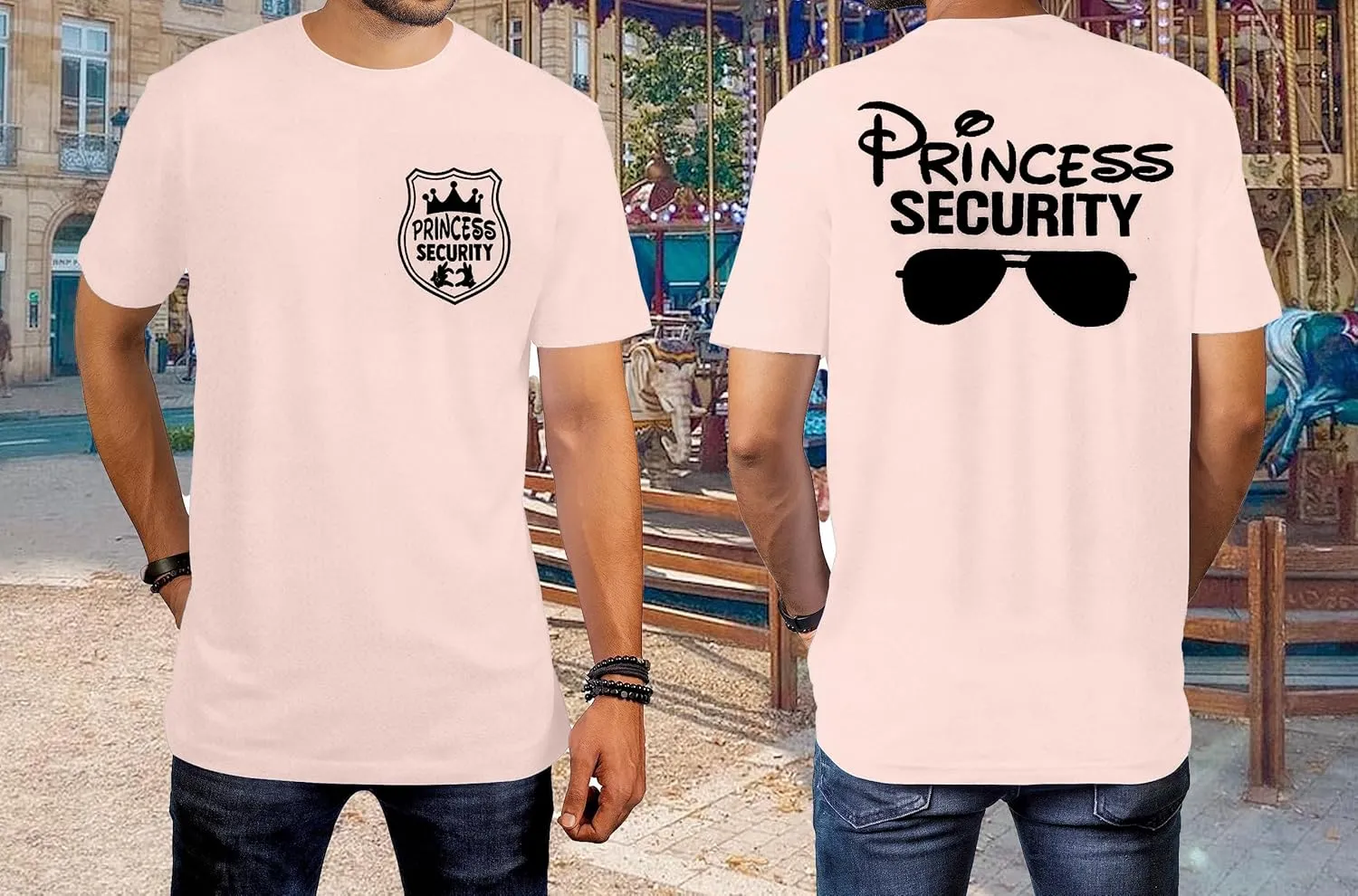FRYAID Princess Security Team Shirt Men Magical T-Shirt Magic Kingdom Tees Dad Birthday Party Family Trip Short Sleeve Tops