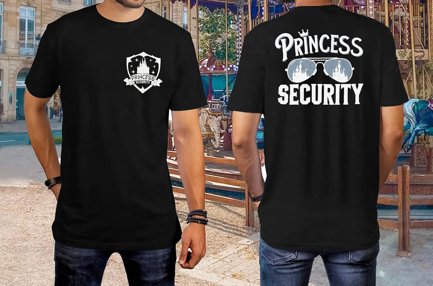 FRYAID Princess Security Team Shirt Men Magical T-Shirt Magic Kingdom Tees Dad Birthday Party Family Trip Short Sleeve Tops