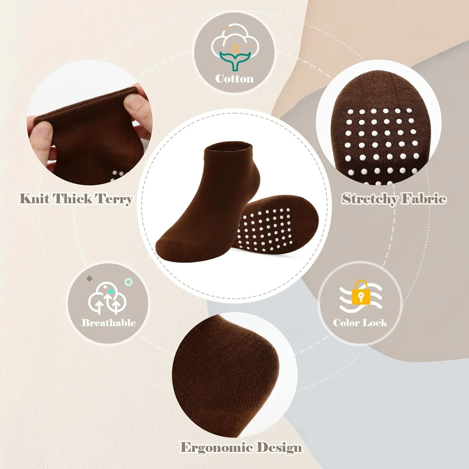 JAKIDAR 12 Pair Baby Toddler Socks Non-Slip Grip Cotton Ankle Socks for Boys Girls Non Skid Soles for Infants Kids