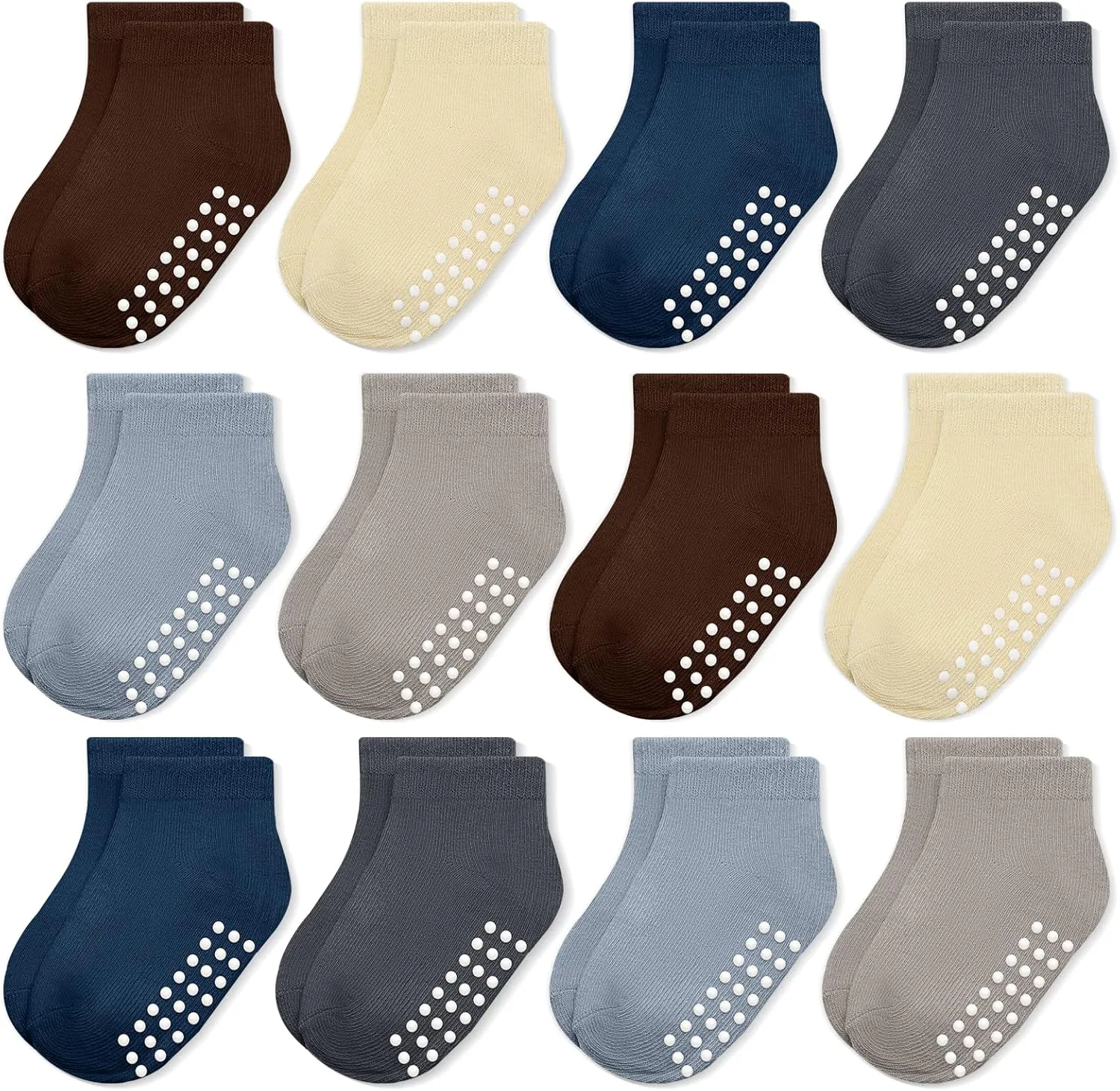 JAKIDAR 12 Pair Baby Toddler Socks Non-Slip Grip Cotton Ankle Socks for Boys Girls Non Skid Soles for Infants Kids