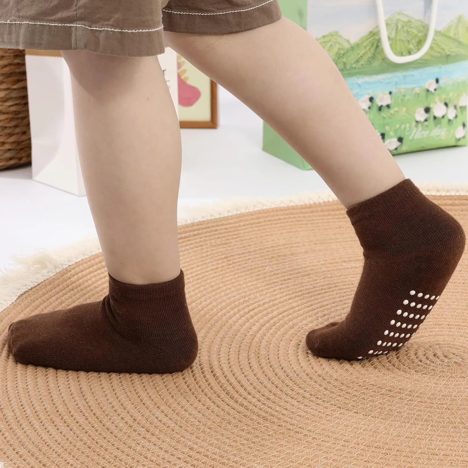 JAKIDAR 12 Pair Baby Toddler Socks Non-Slip Grip Cotton Ankle Socks for Boys Girls Non Skid Soles for Infants Kids