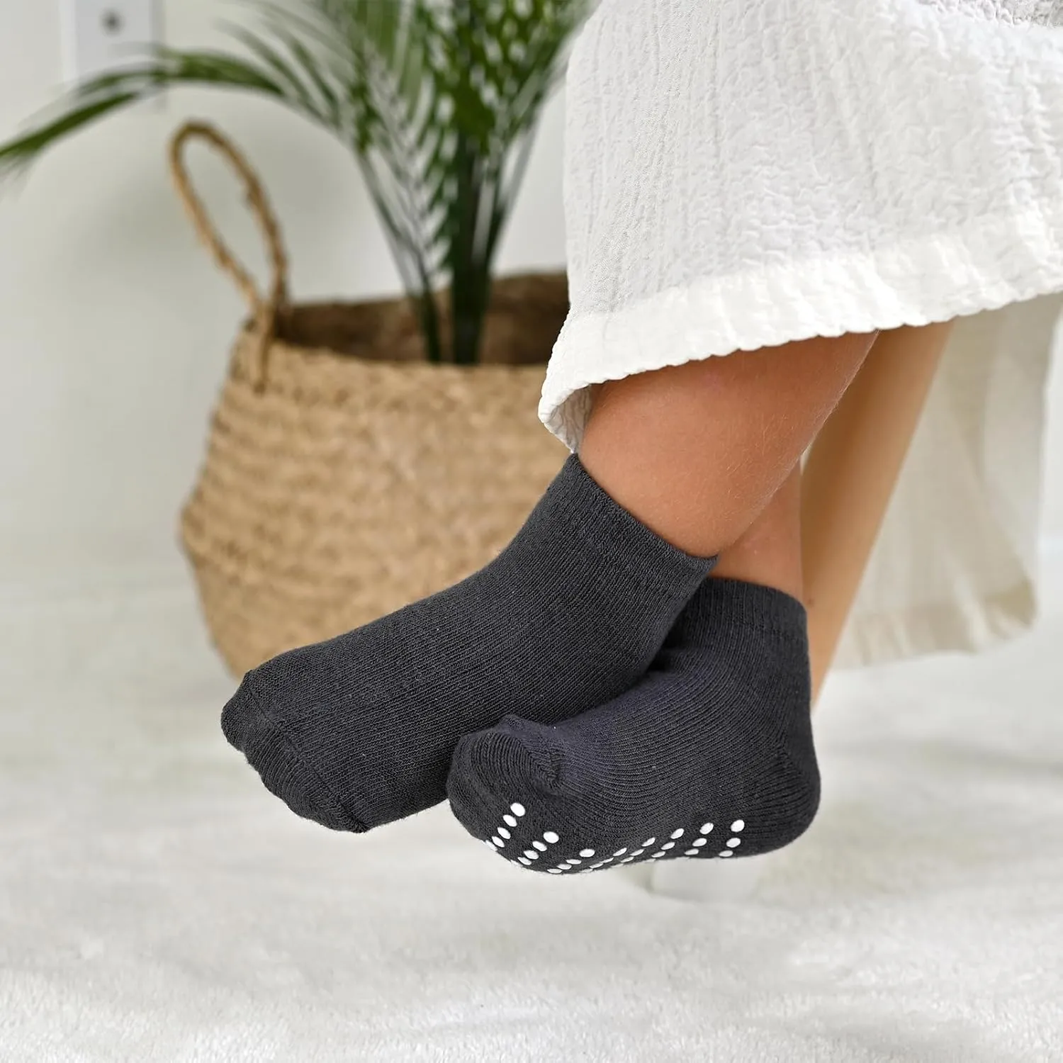 JAKIDAR 12 Pair Baby Toddler Socks Non-Slip Grip Cotton Ankle Socks for Boys Girls Non Skid Soles for Infants Kids