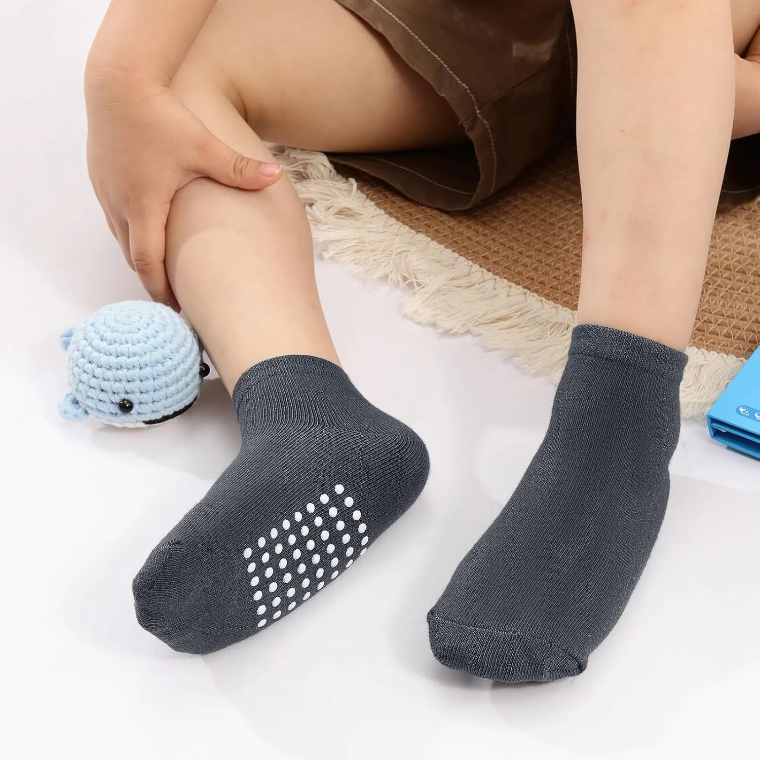 JAKIDAR 12 Pair Baby Toddler Socks Non-Slip Grip Cotton Ankle Socks for Boys Girls Non Skid Soles for Infants Kids