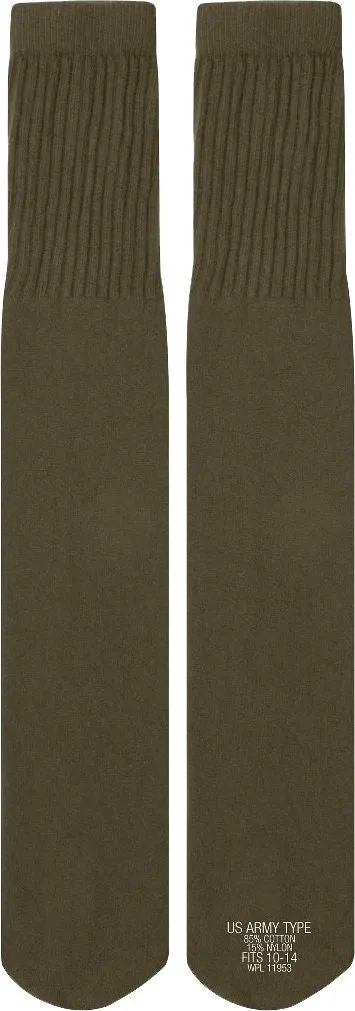 Mens Military Long Tube Socks Pair - Size 10 - 14, US Made
