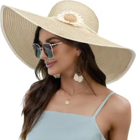 Naivlizer Women Wide Brim Sun Hat UPF50 Straw Summer Hat Floppy Beach Hat Roll-Up