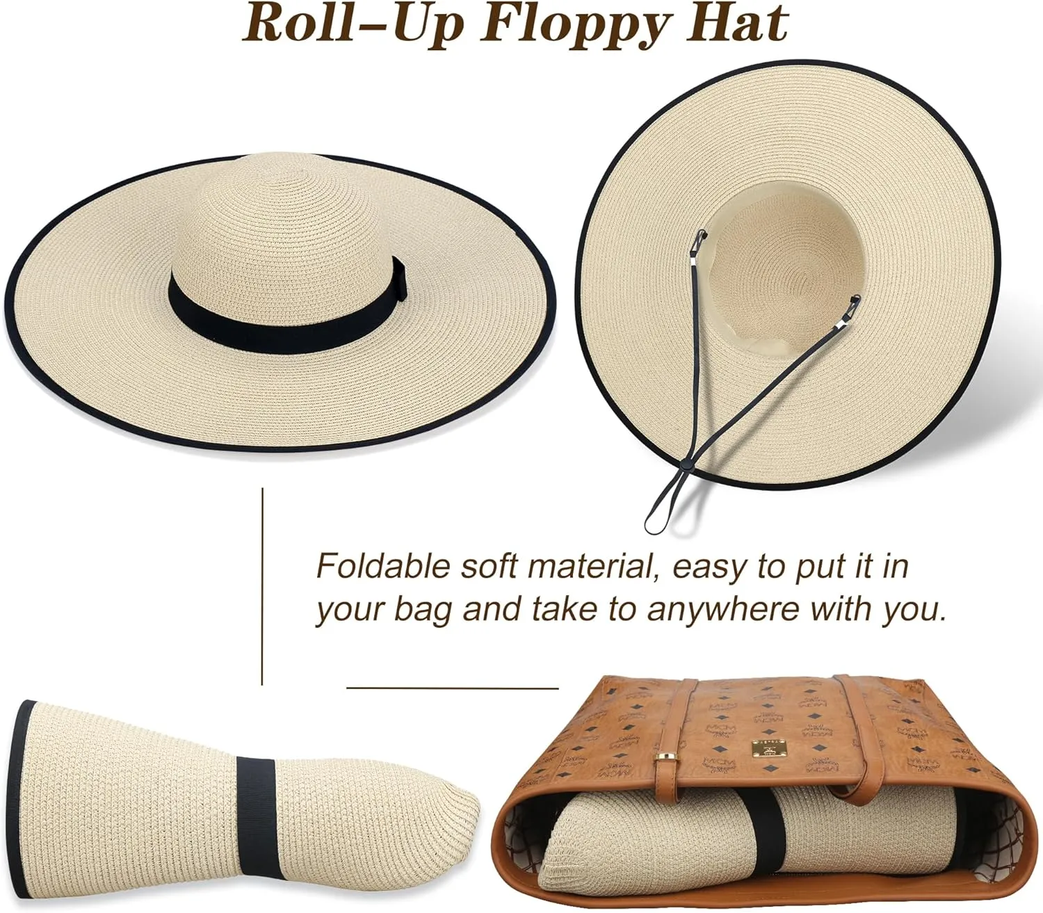 Naivlizer Women Wide Brim Sun Hat UPF50 Straw Summer Hat Floppy Beach Hat Roll-Up