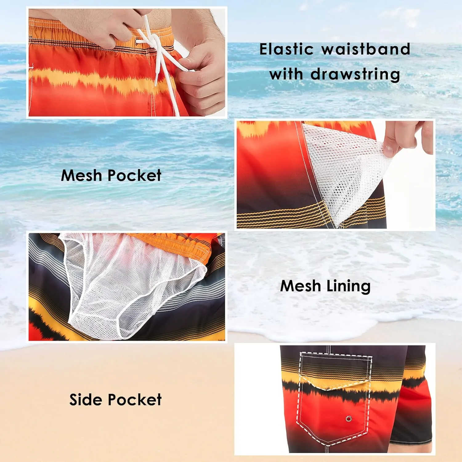 Scotamalone Mens Swim Trunks Swimming Shorts Swimwear Bathing Suits Quick Dry 11 Inch with Mesh Lining
