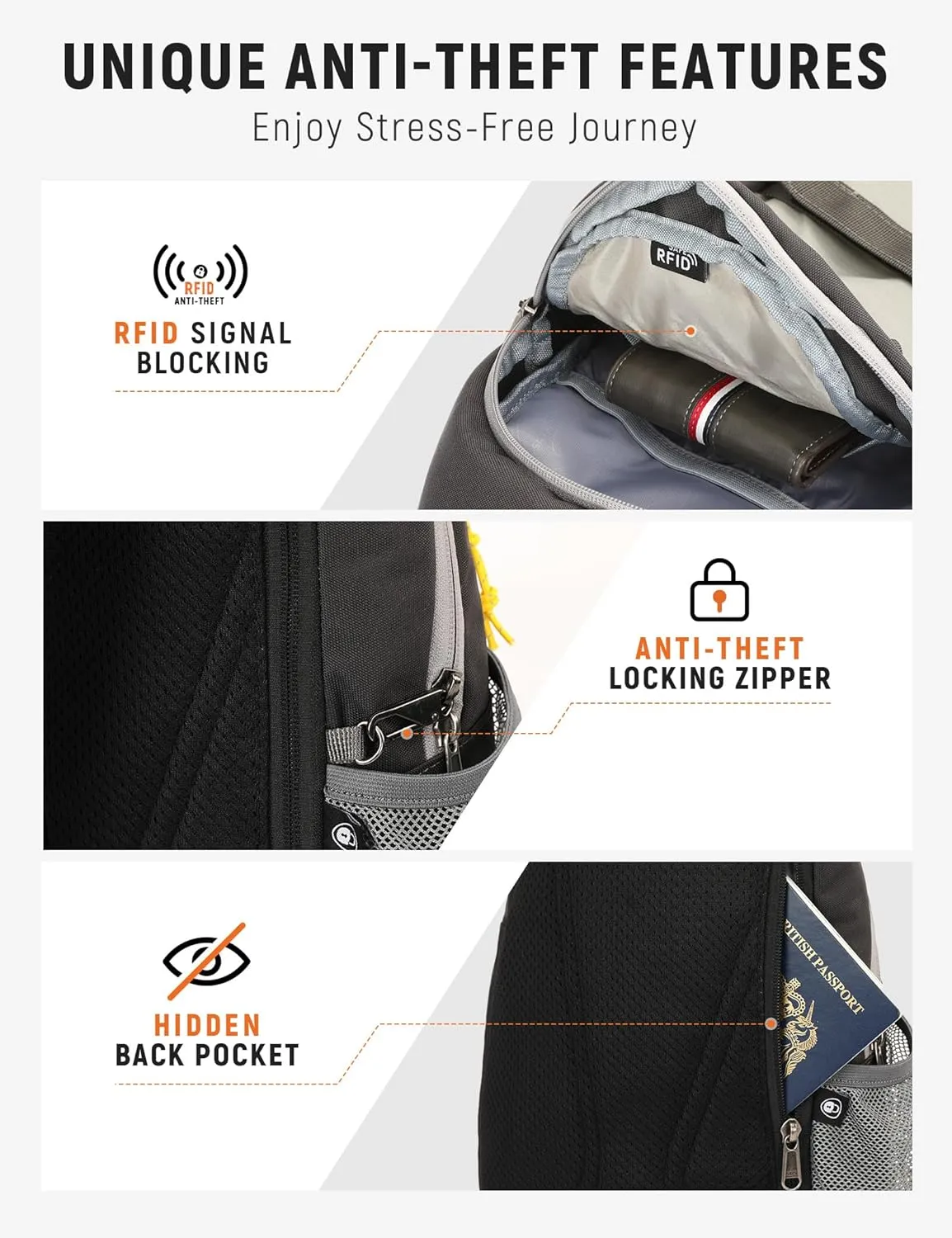 SKYSPER Sling Bag Anti-Theft RFID Crossbody Bag Travel Cross Body Backpack Shoulder Hiking Sling Daypack(Lightgray)