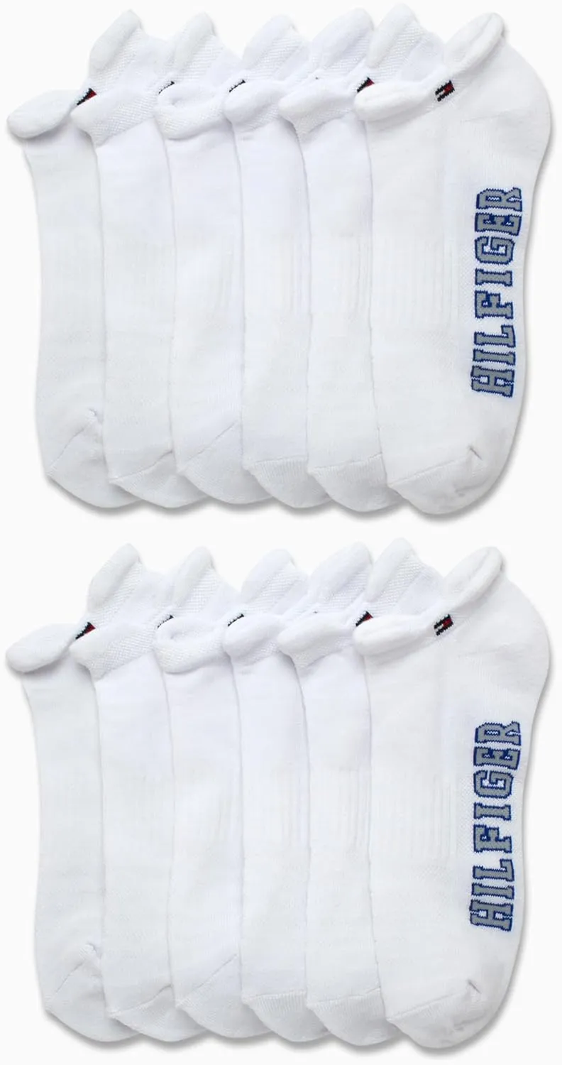 Tommy Hilfiger Mens Low Cut Tab Socks - 12 Pack Performance Cushioned Ankle Socks - Soft Athletic Socks for Men (Size:7-12)