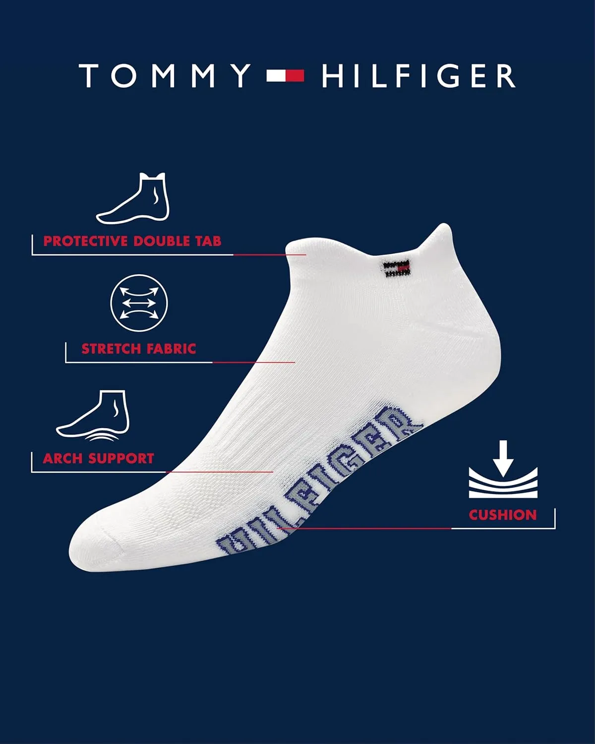 Tommy Hilfiger Mens Low Cut Tab Socks - 12 Pack Performance Cushioned Ankle Socks - Soft Athletic Socks for Men (Size:7-12)