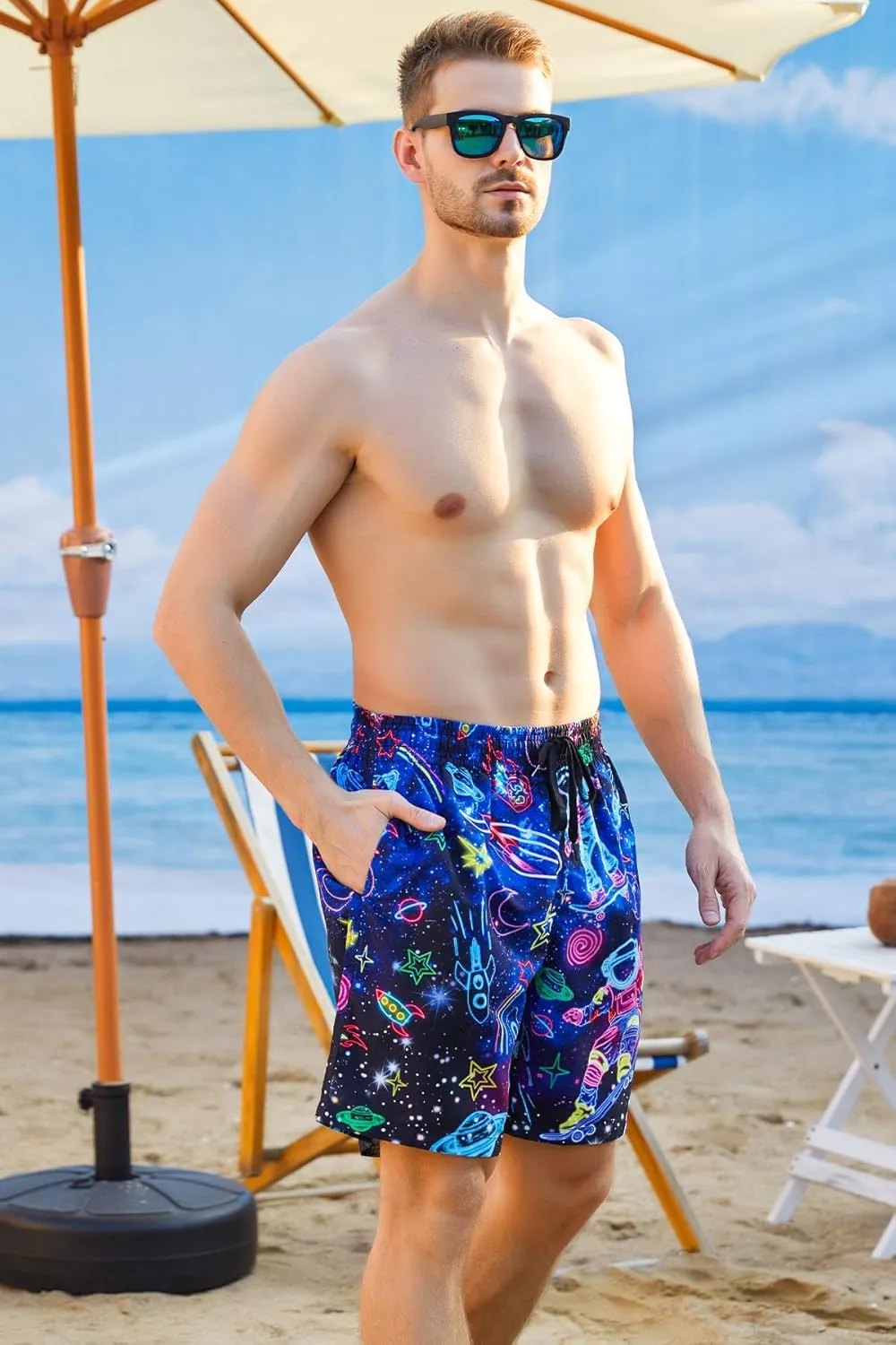 uideazone Men Swim Trunks Drawstring Elastic Waist Quick Dry Beach Shorts with Mesh Lining Swimwear Bathing Suits