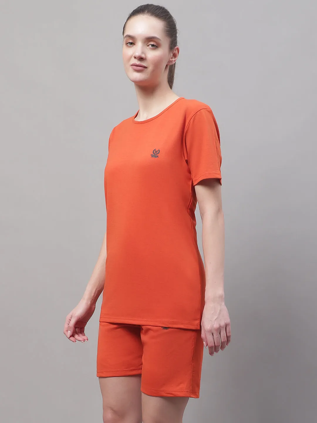 Vimal Jonney Rust Cotton Solid Co-ord Set Tracksuit For Women