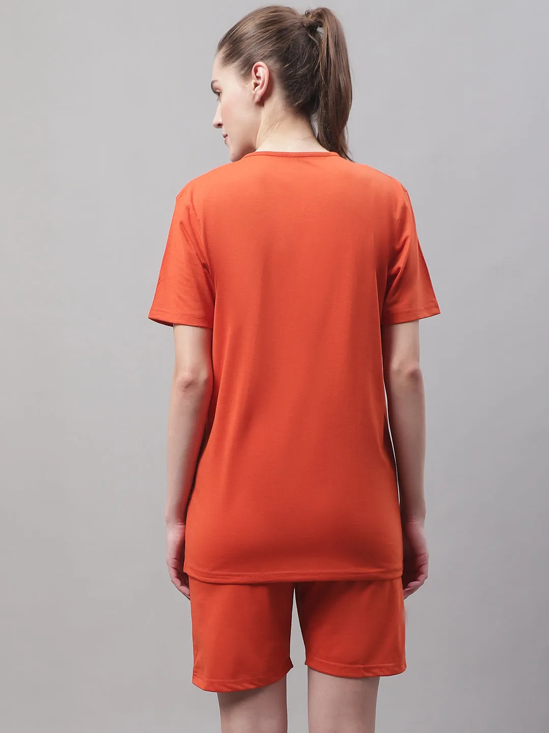 Vimal Jonney Rust Cotton Solid Co-ord Set Tracksuit For Women