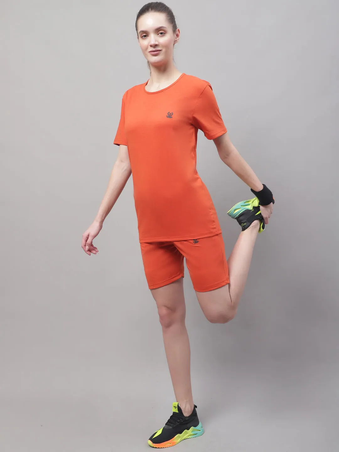 Vimal Jonney Rust Cotton Solid Co-ord Set Tracksuit For Women
