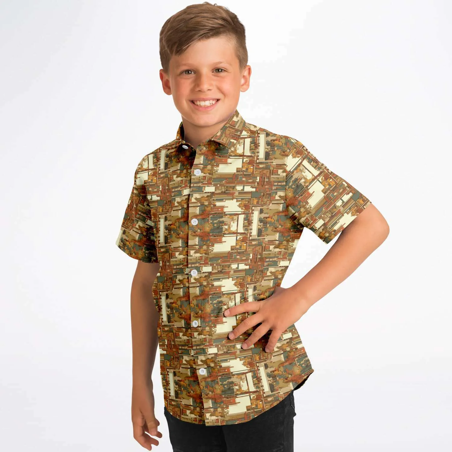 Warm Mid Mod- Kids Short Sleeve Button Down Shirt