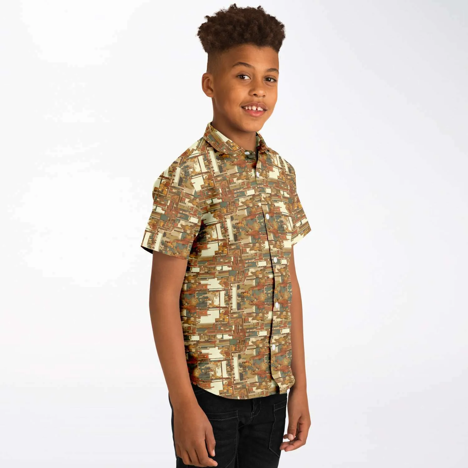 Warm Mid Mod- Kids Short Sleeve Button Down Shirt