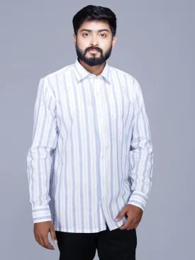 White Blue Striped Handwoven Cotton Men Full Sleeves Shirt
