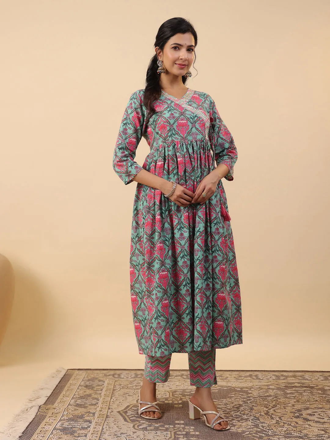 Women Green Cambric Co-Ords